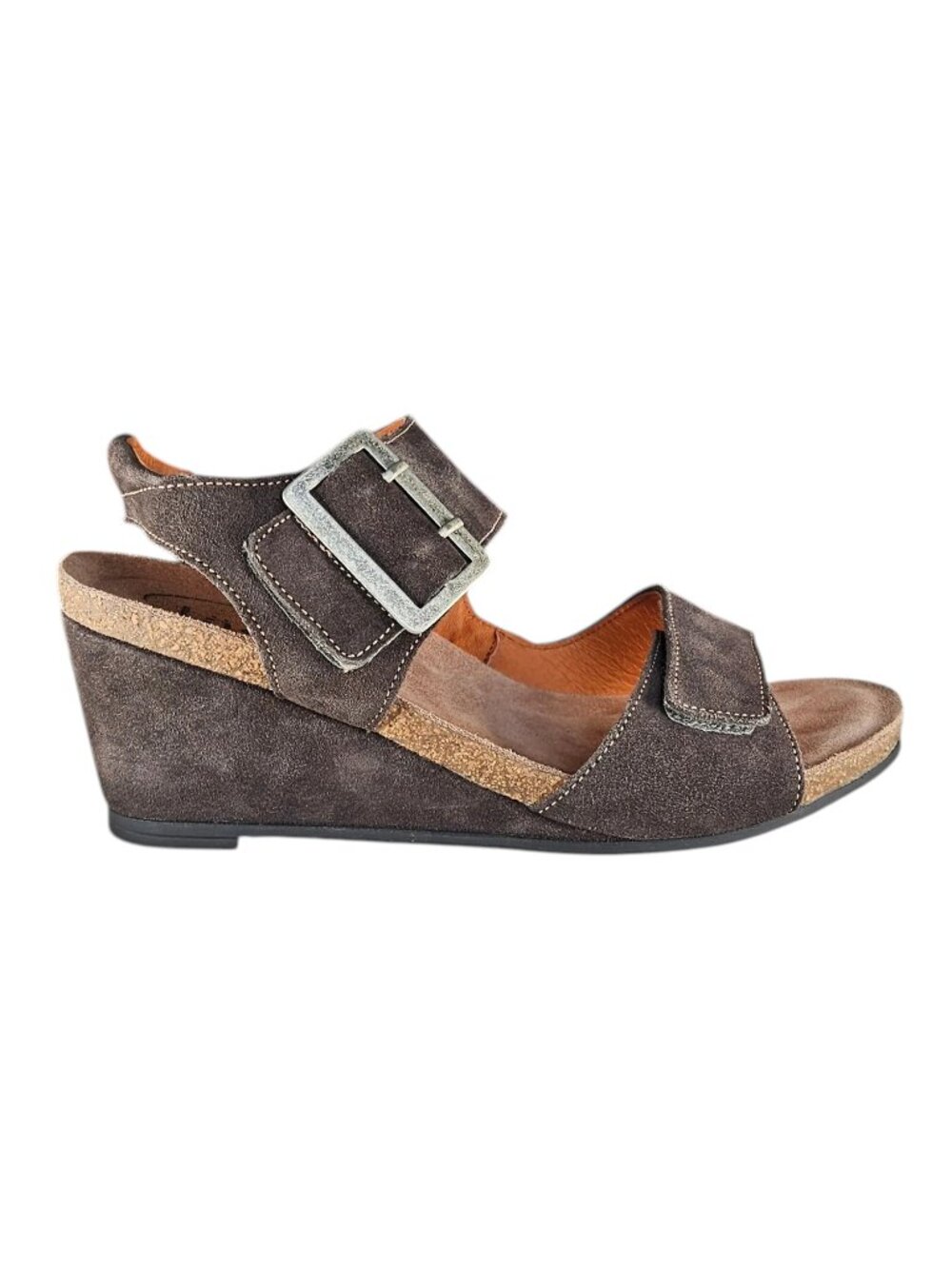 Taos High Society Dark Brown Suede Wedge Sandals, Size US 7-7.5, EU 38